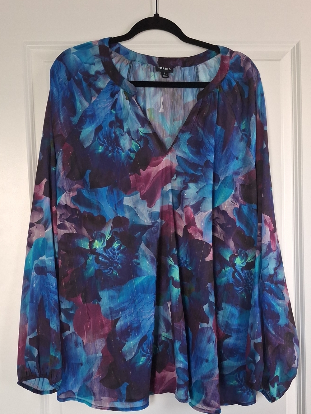 Torrid Blue and Purple Floral V-Neck Tunic Top